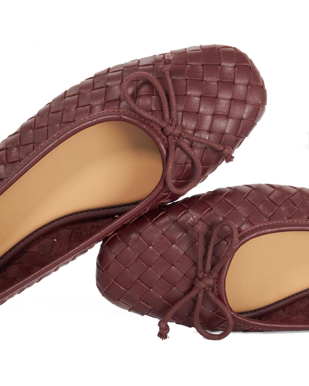 Dune Red Heat Woven Leather Bow Detail Ballet Pumps