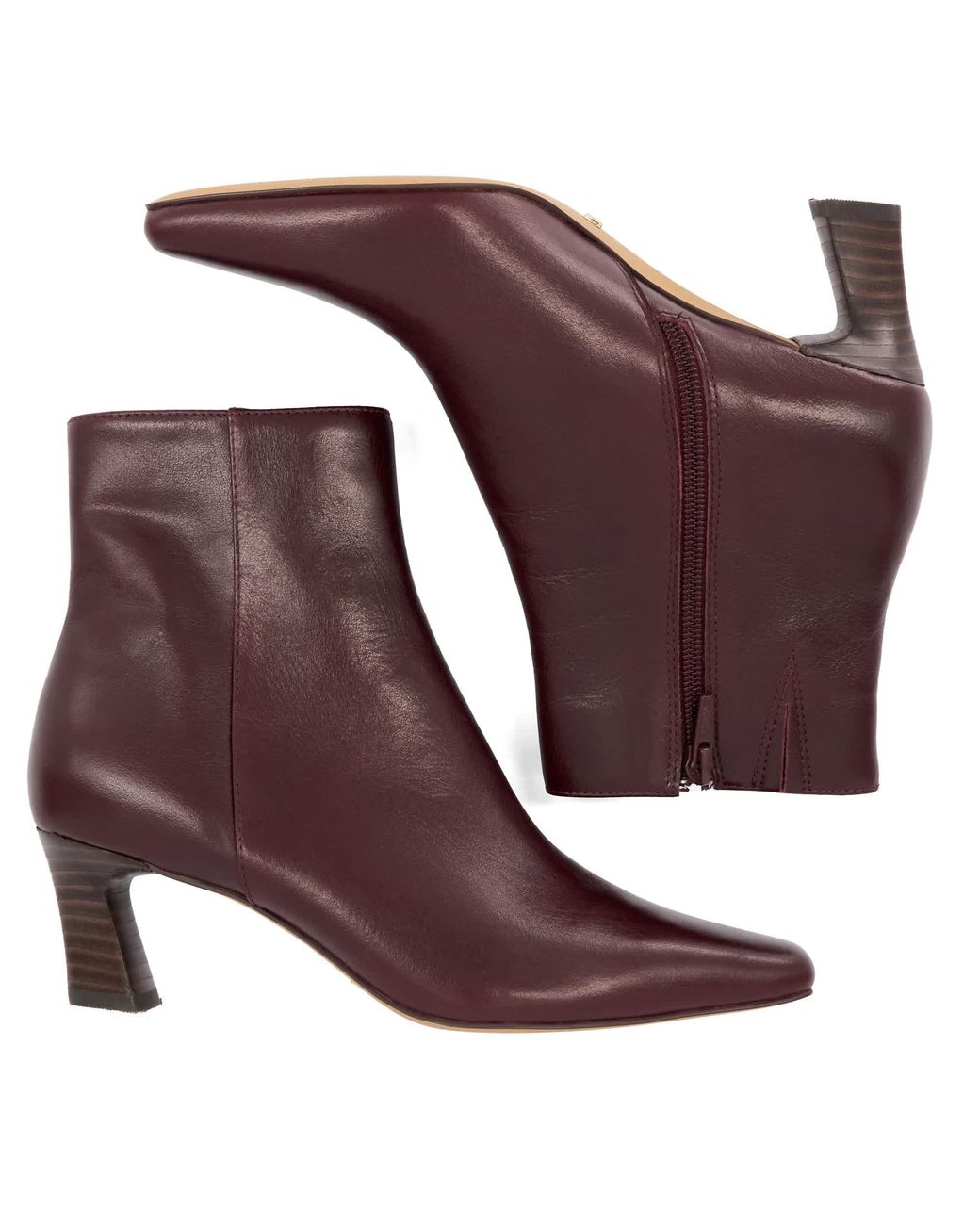 Dune Purple Overly Leather Block Heel Ankle Boots
