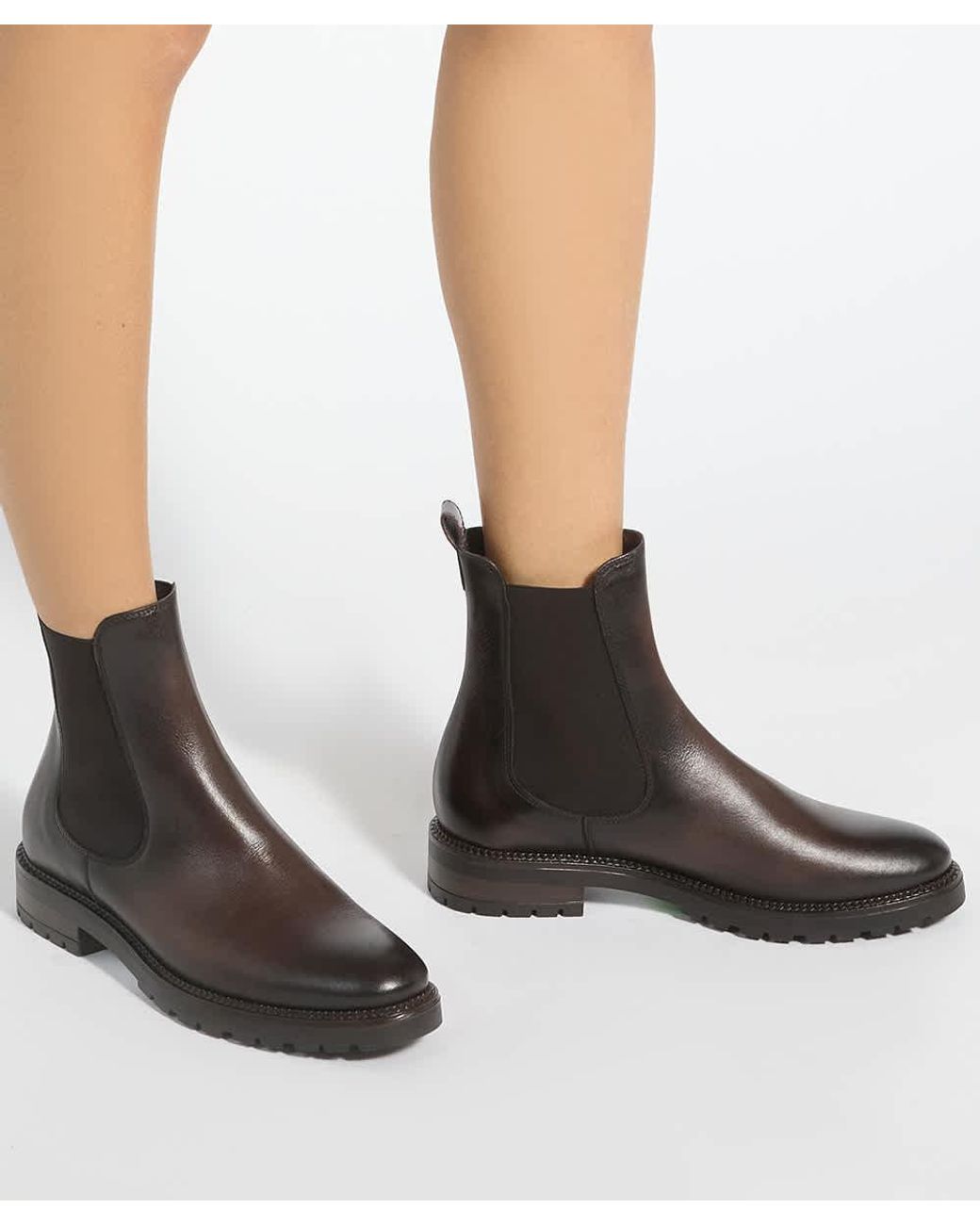 Dune Brown Poema Cleated Sole Chelsea Ankle Boots