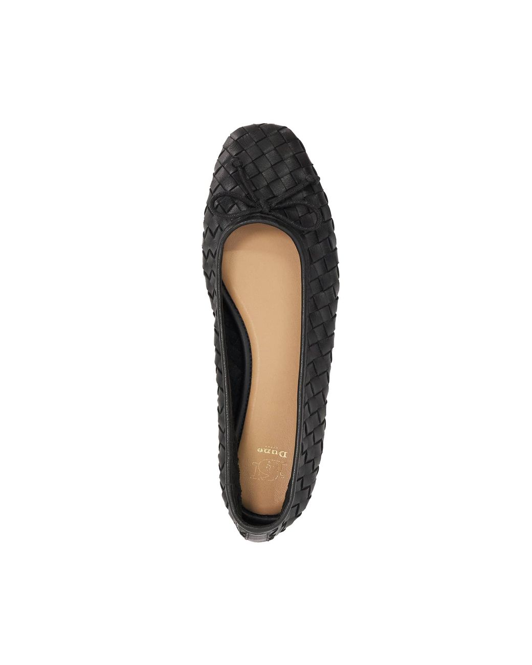 Dune Black Heat Woven Leather Bow Detail Ballet Pumps