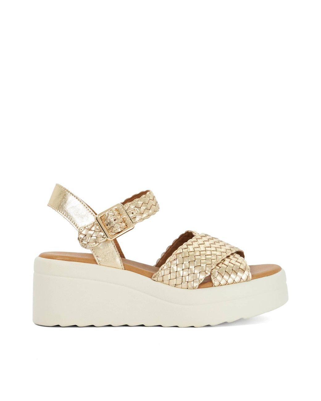 Dune Metallic Kinleys Braided Leather Wedge Sandals