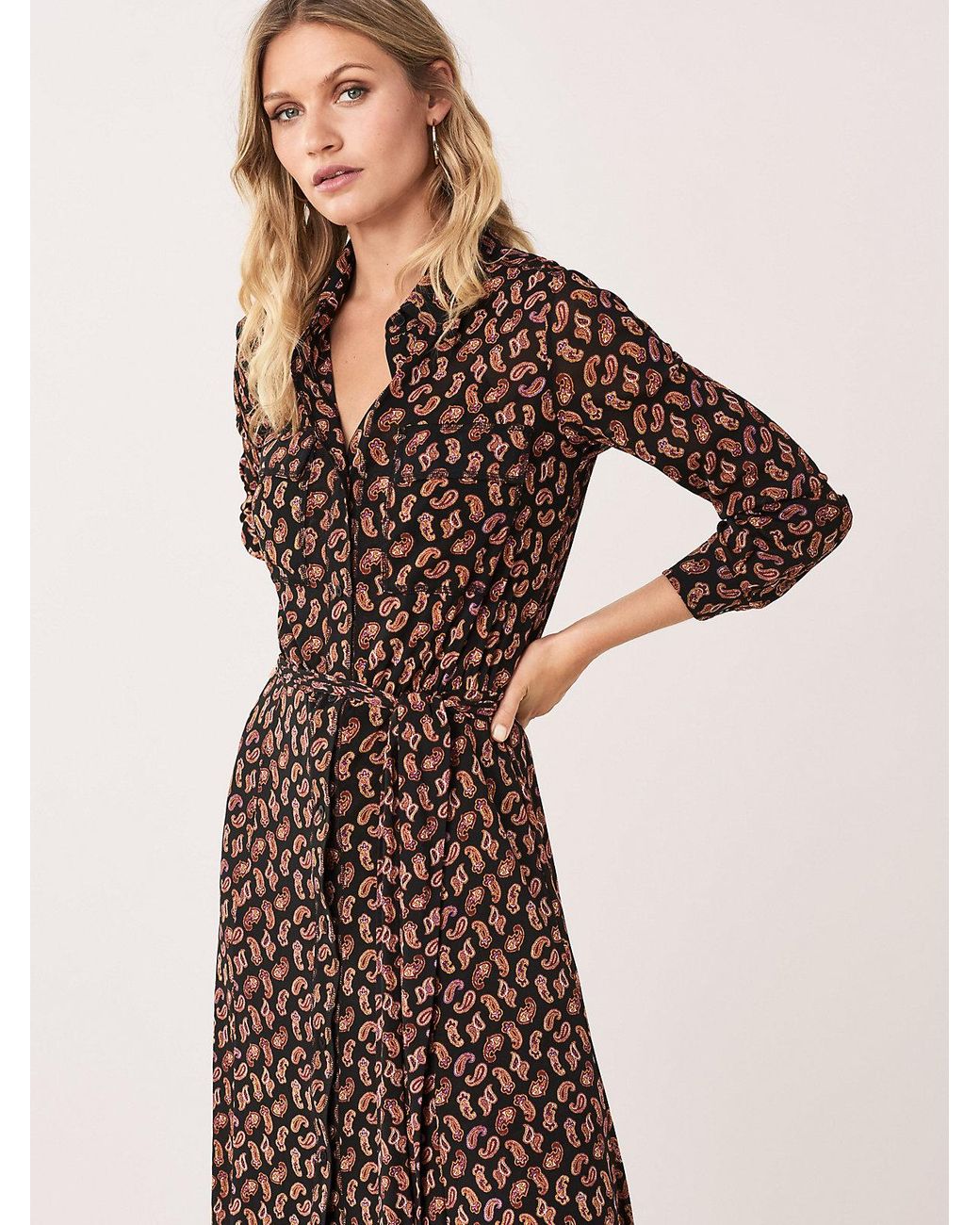 Diane von Furstenberg Andi Paisley-print Long-sleeve Shirt Dress in Black |  Lyst