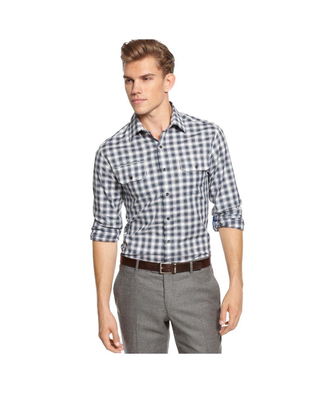 Vince Camuto Longsleeve Plaid Dress Shirt in Blue for Men | Lyst