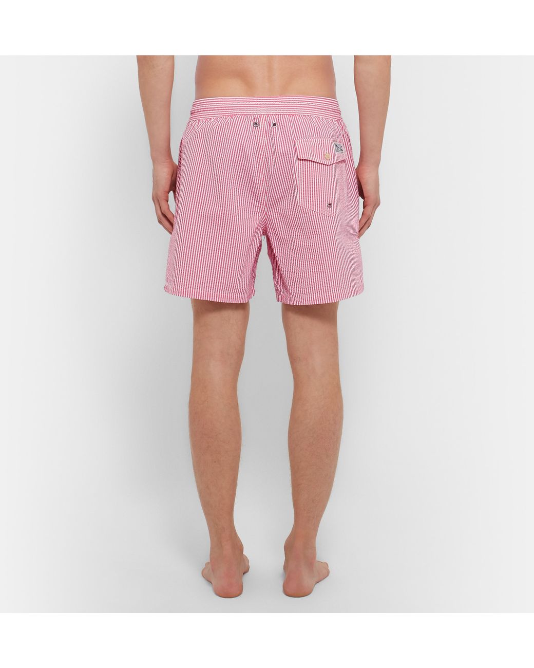 【関税&送料込】Polo Ralph Lauren Pink Striped Swim Trunks Ralph Lauren Seersucker Swim Shorts Pink | Mainline Menswear