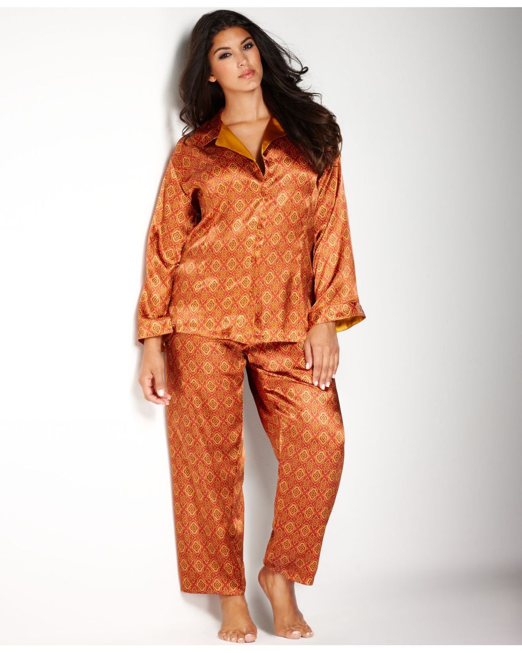 Jones New York Plus Size Printed Satin Pajama Set in Orange | Lyst