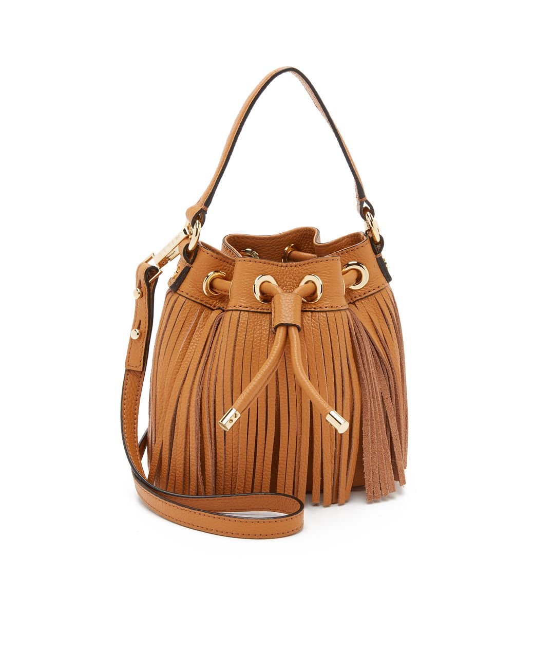 MILLY Essex Small Fringe Bucket Bag in Brown | Lyst