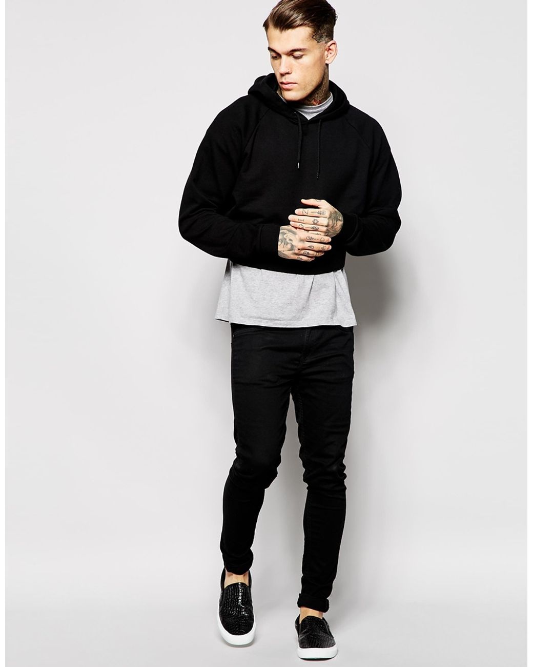 ASOS Oversized Cropped Hoodie in Black for Men | Lyst