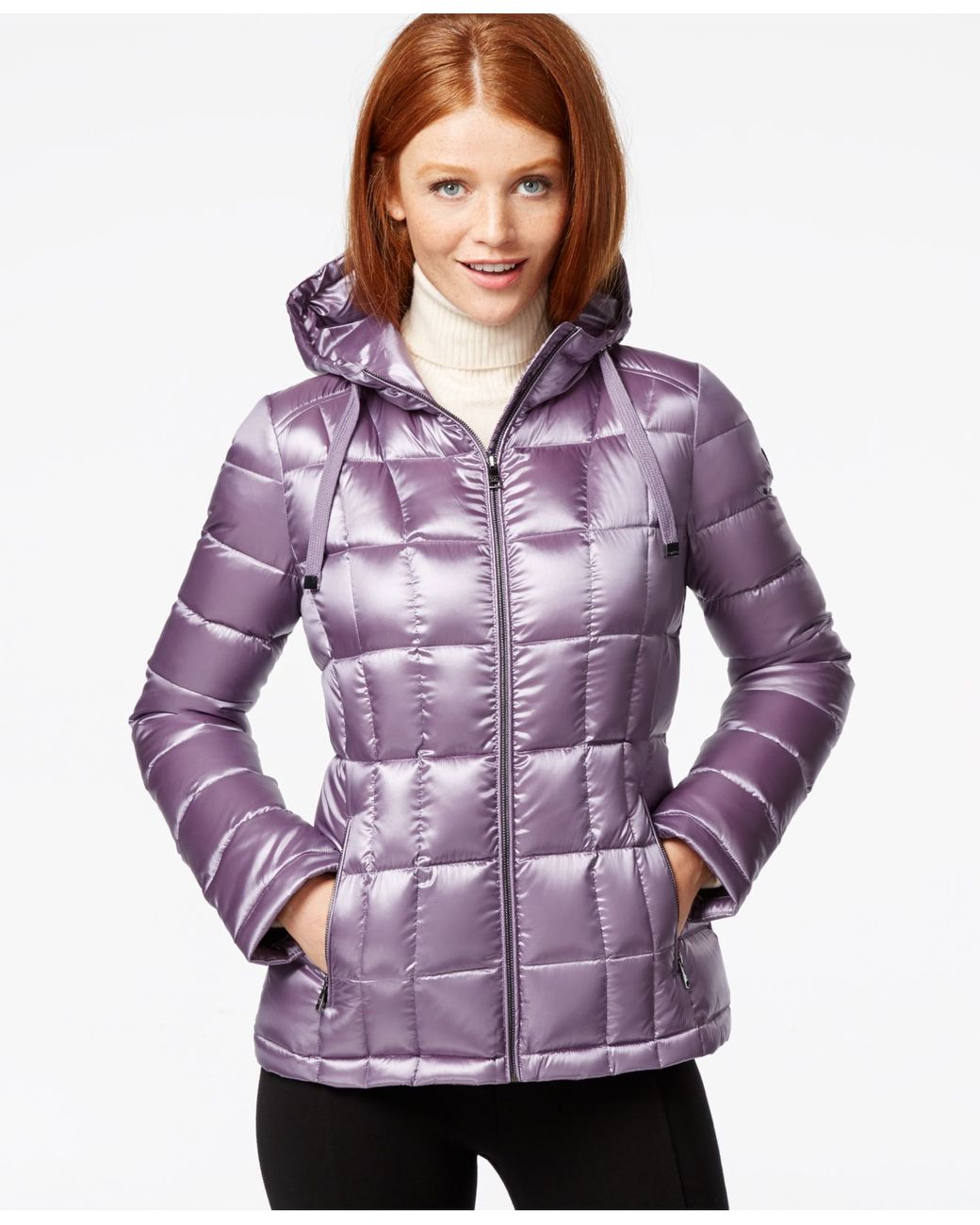 Calvin Klein Petite Packable Hooded Puffer Jacket in Purple | Lyst