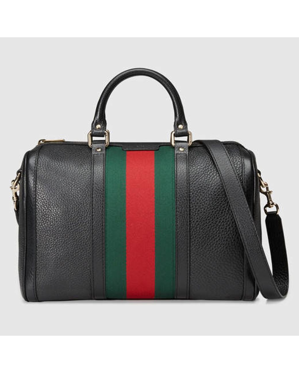Gucci Vintage Web Leather Boston Bag in Black Lyst
