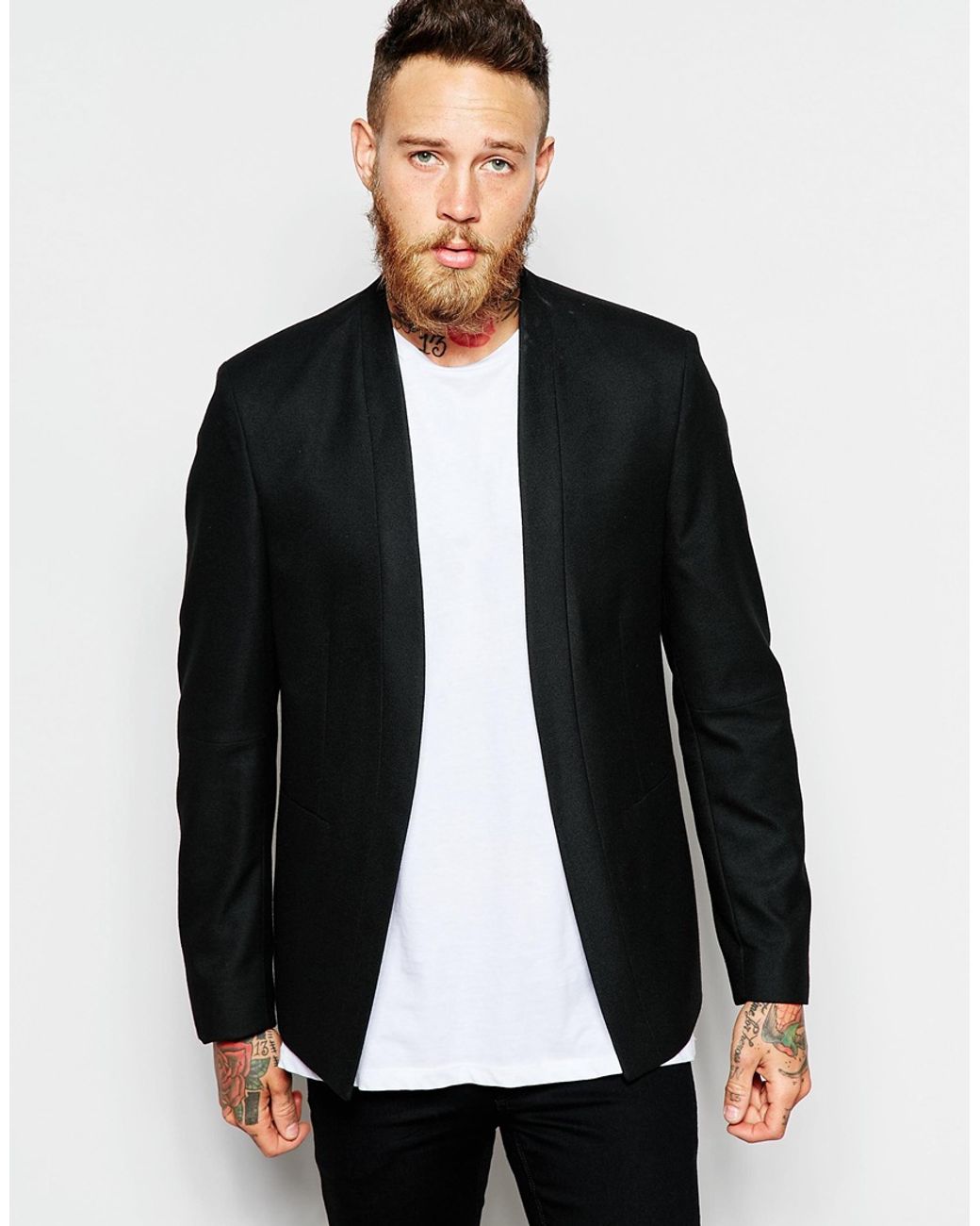 ASOS Skinny Buttonless Blazer in Black for Men | Lyst