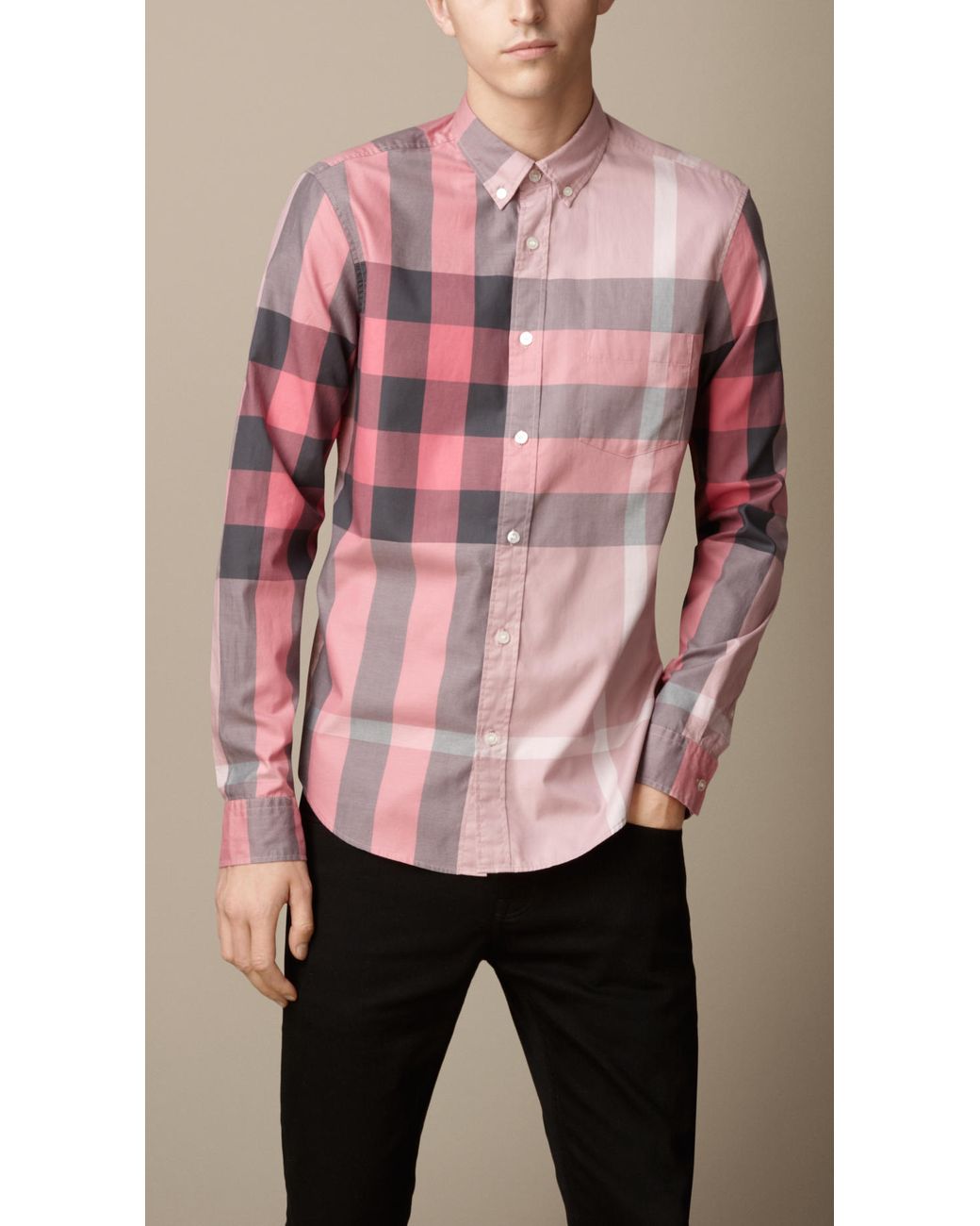 Burberry Giant Exploded Check Shirt in Pink for Men | Lyst