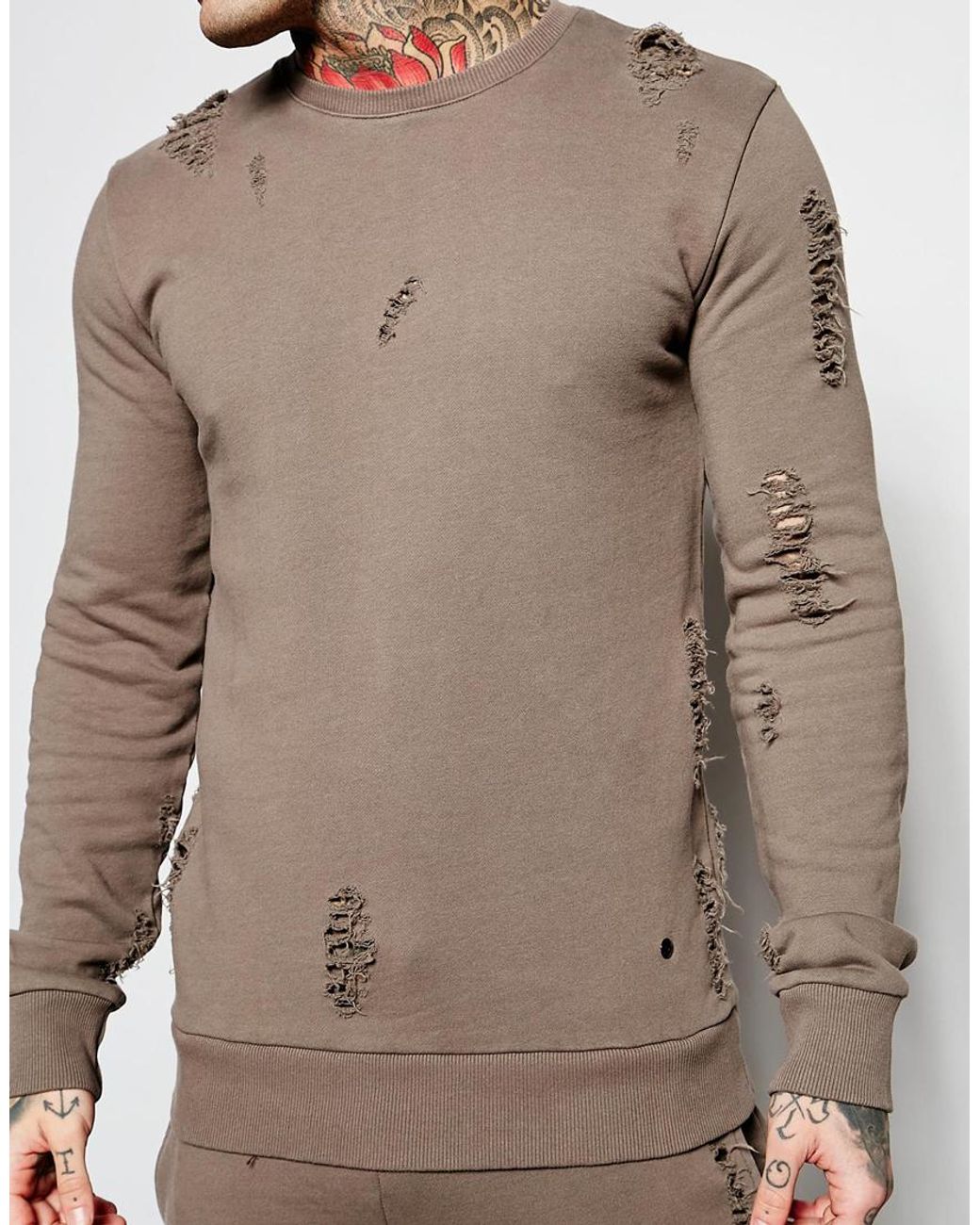 Criminal Damage Distressed Sweatshirt in Natural for Men | Lyst