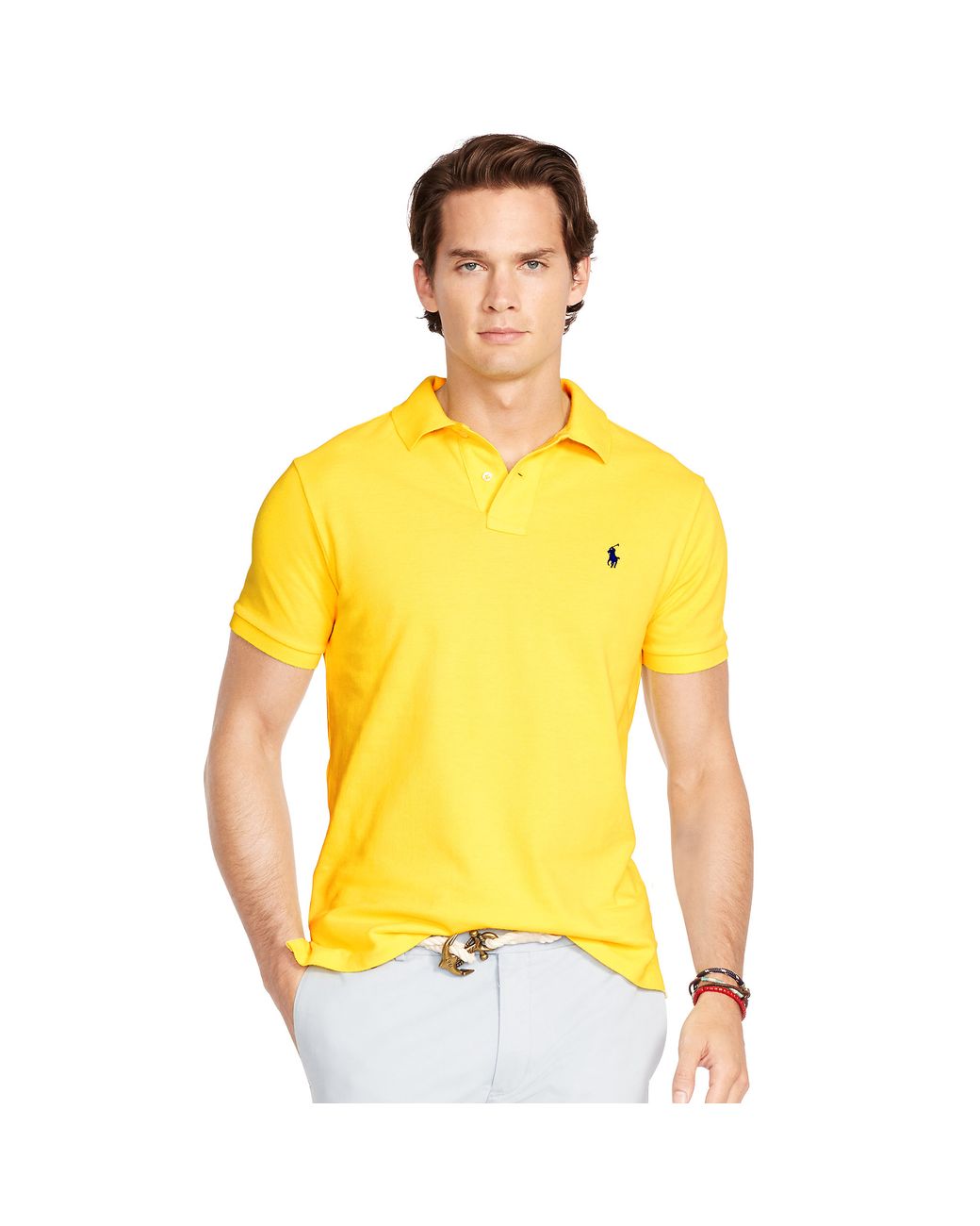 Polo Ralph Lauren Slim-fit Mesh Polo Shirt in Yellow for Men | Lyst