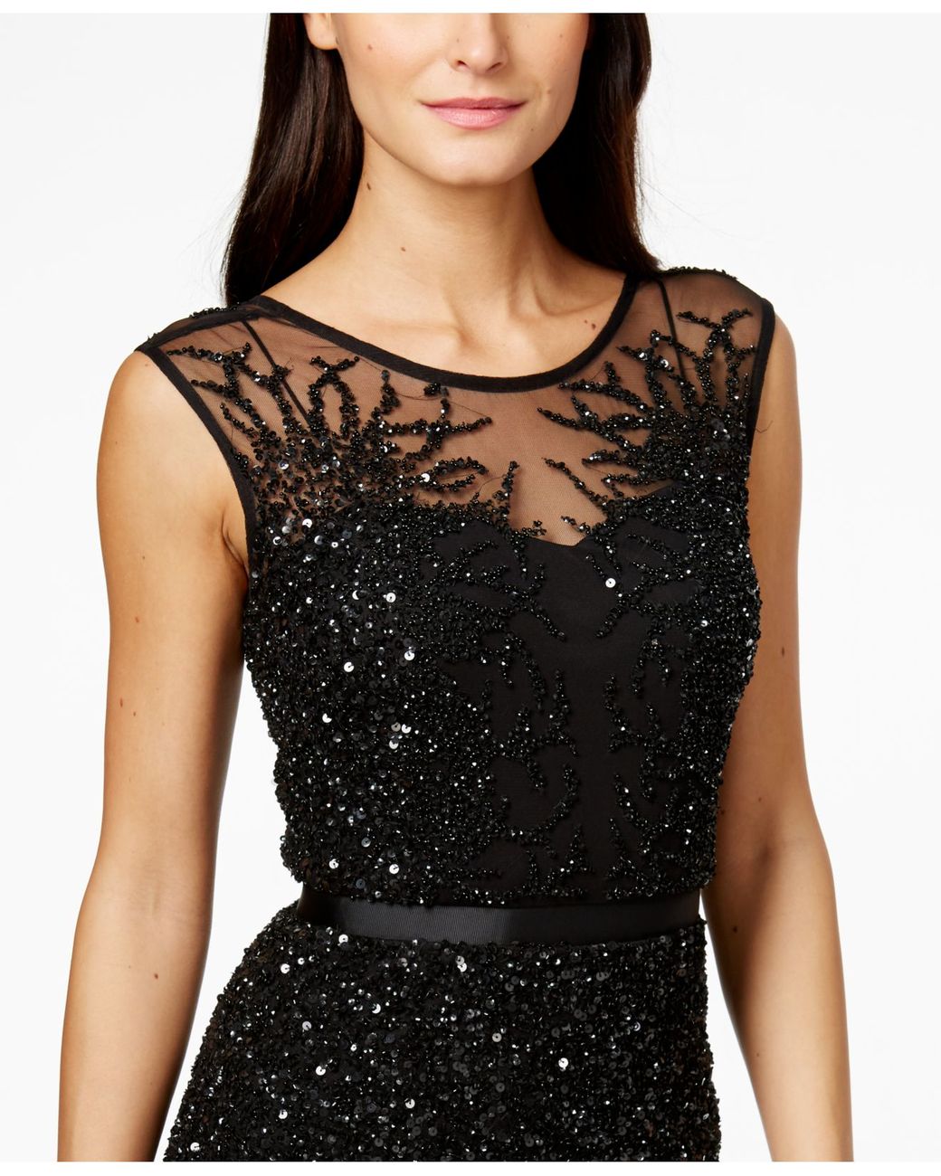 Adrianna Papell Synthetic Sleeveless Beaded Illusion Gown in Black | Lyst