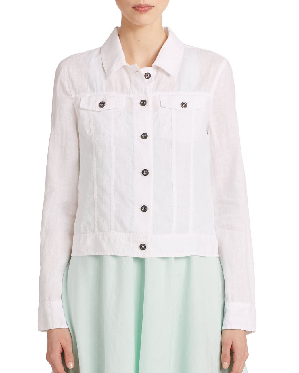 Eileen Fisher Linen Cropped Jacket in White Lyst