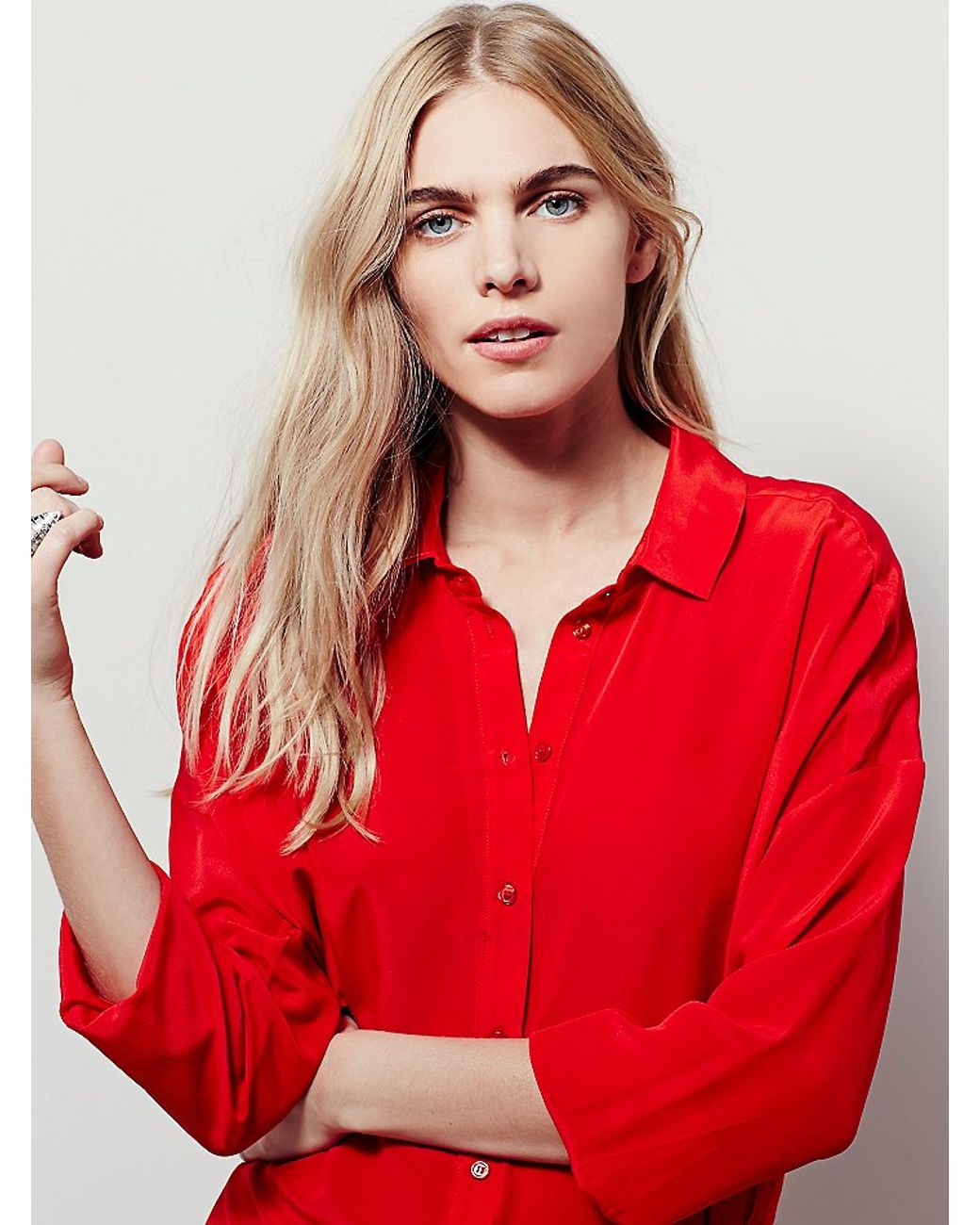 Free People Womens Silk Shirt Dress in Red | Lyst UK
