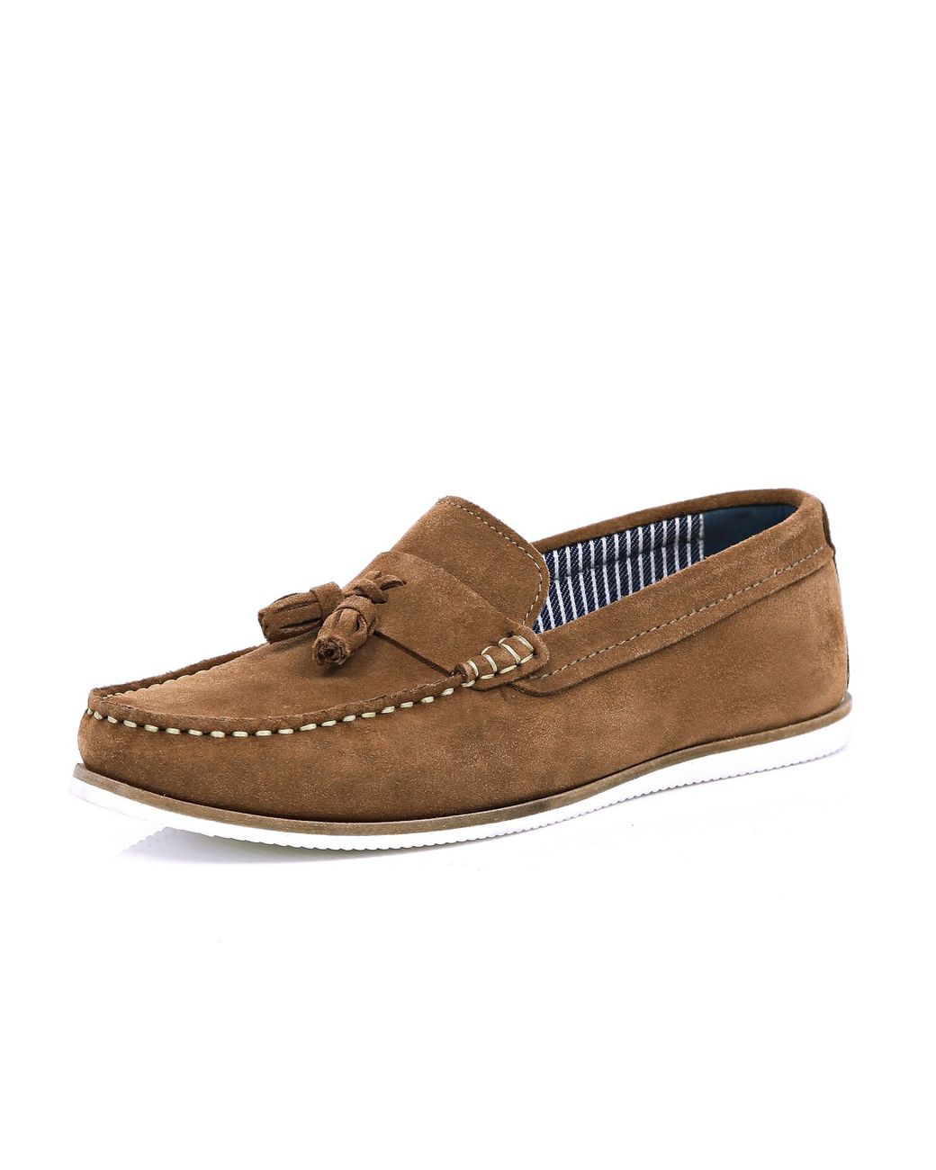 River Island Brown Suede Tassel Boat Shoes for Men | Lyst UK