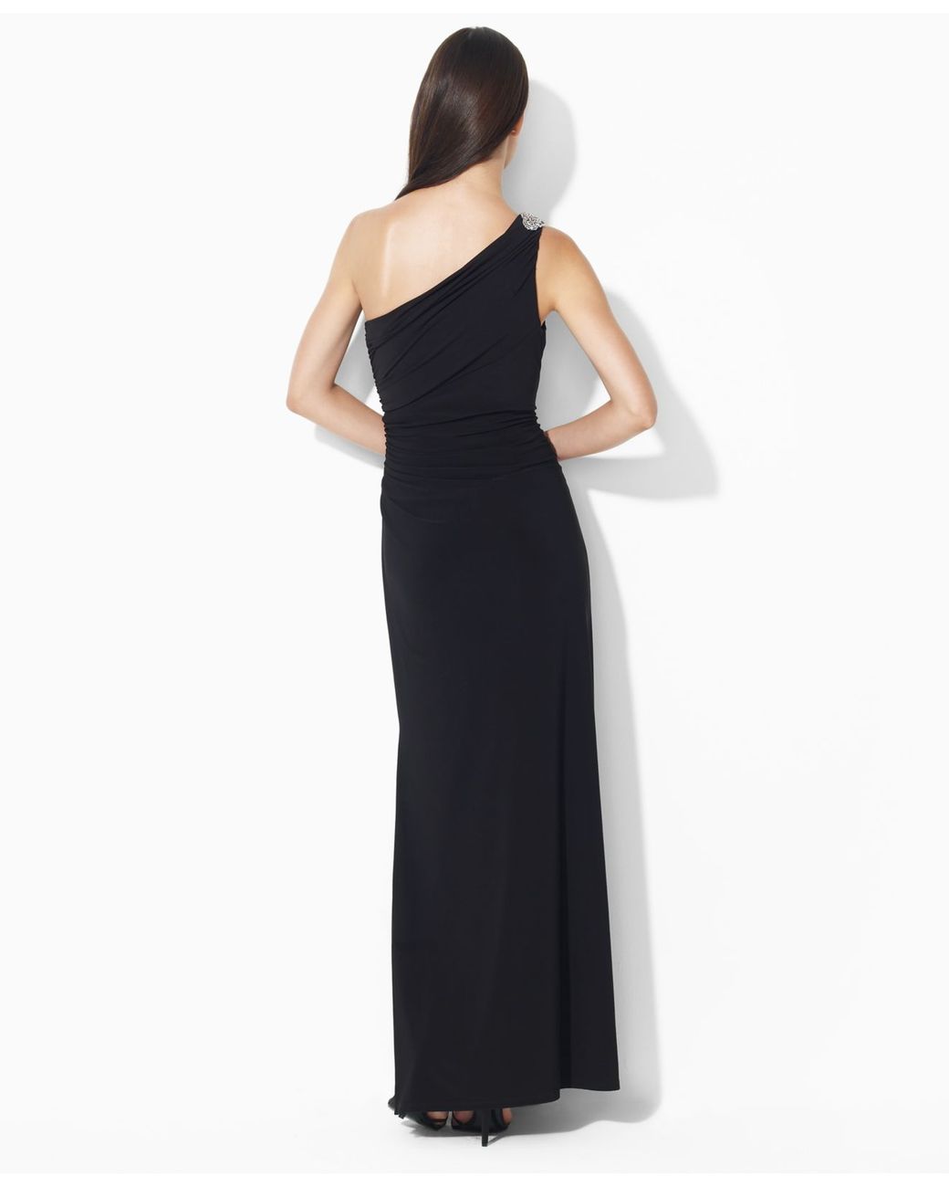 Lauren by Ralph Lauren One-Shoulder Evening Gown in Black | Lyst