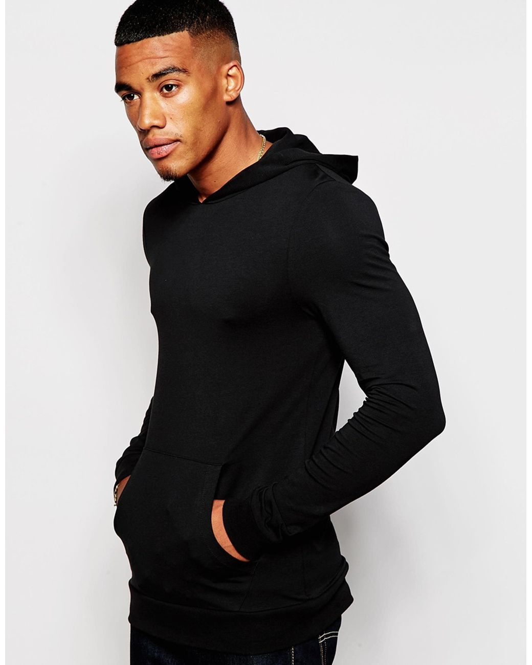 ASOS Extreme Muscle Fit Hoodie In Lightweight Stretch Jersey in Black ...