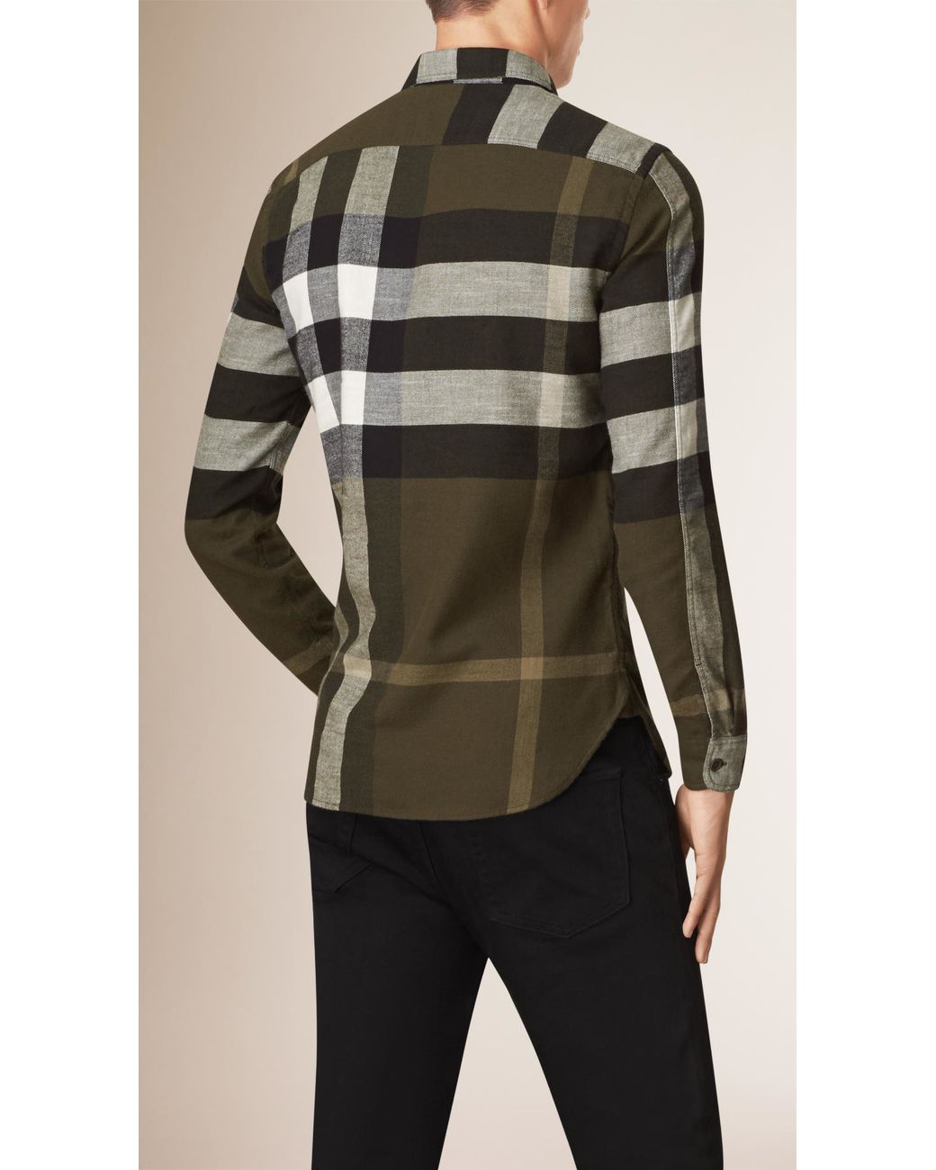 Burberry Exploded Check Cotton Flannel Shirt Olive Green for Men | Lyst