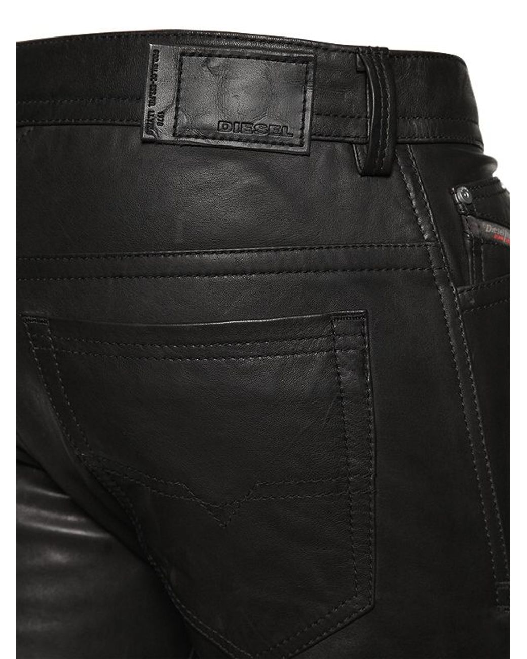 DIESEL 18cm Thavar Slim Fit Nappa Leather Pants in Black for Men | Lyst