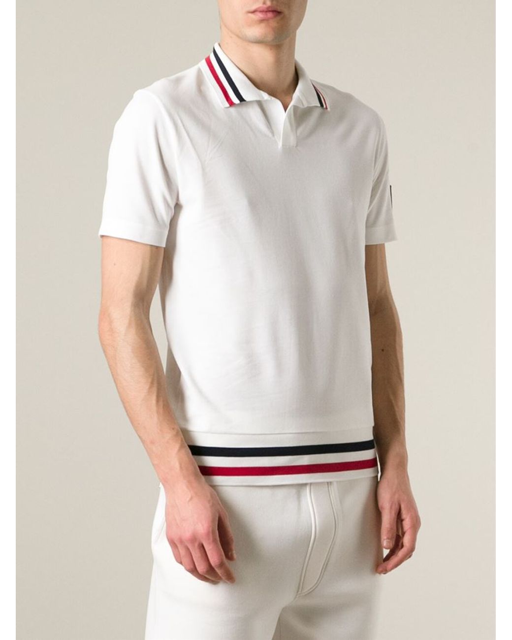 Moncler Gamme Bleu Striped Trim Polo Shirt in White for Men | Lyst