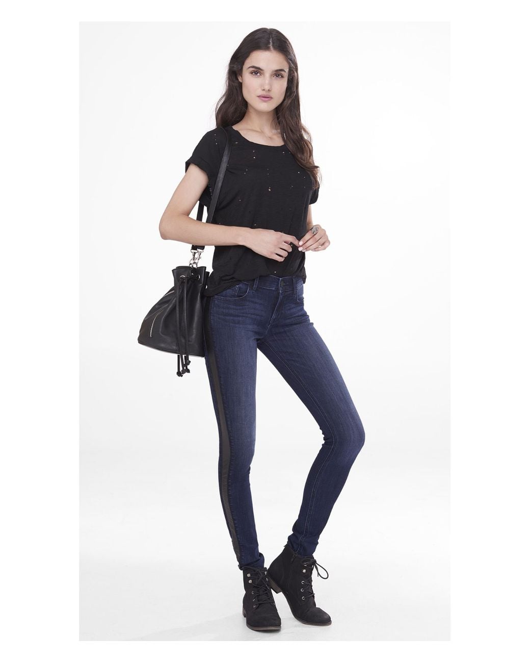 Faux Leather Stripe Jean Legging 