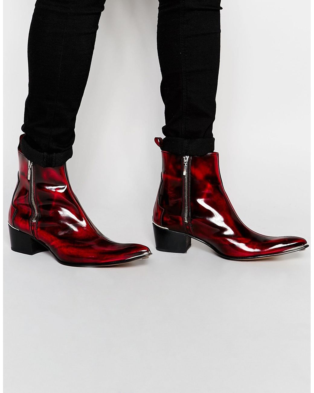 Jeffery West Leather Zip Cuban Heel Boots in Red for Men | Lyst