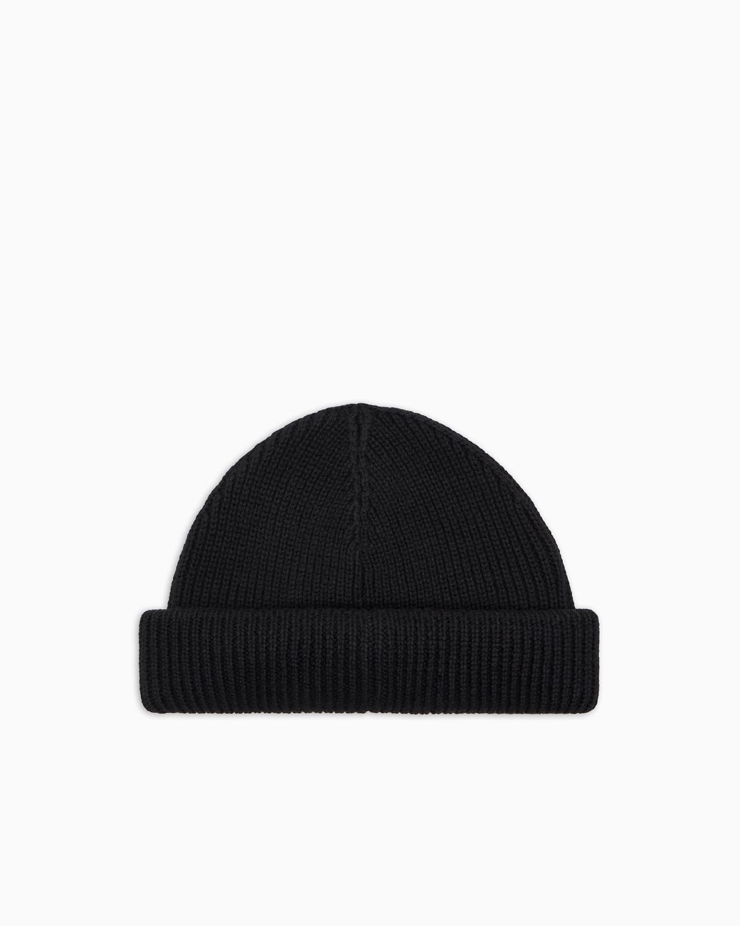 EA7 Black Fisherman Wool Knit Beanie With Logo Mountain Core
