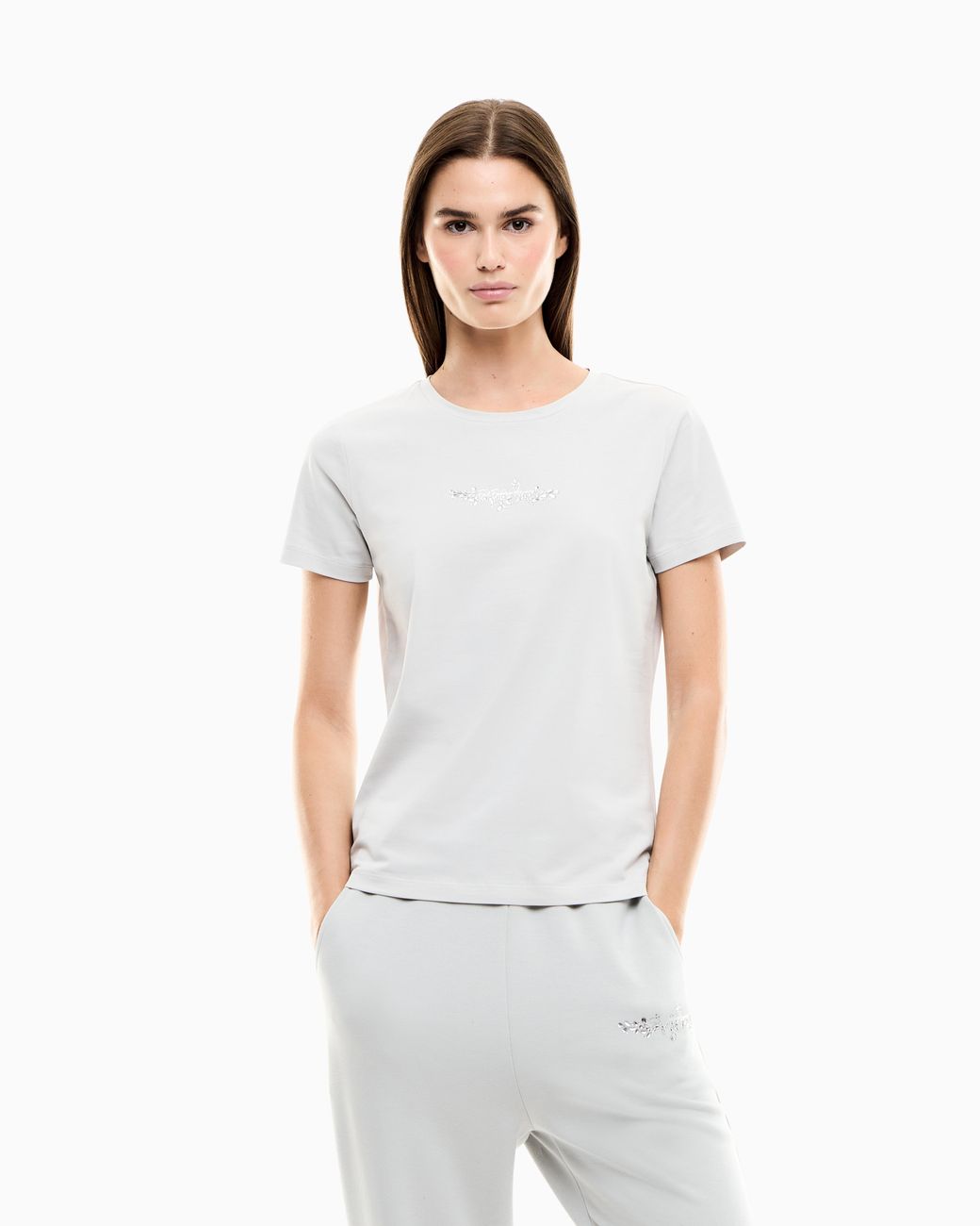EA7 White T-Shirt Logo Series Slim Fit With Crystals