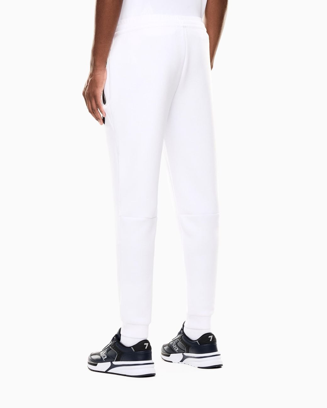 EA7 White Slim-Fit Jersey Pants Premium Shield With A Metal Logo for men