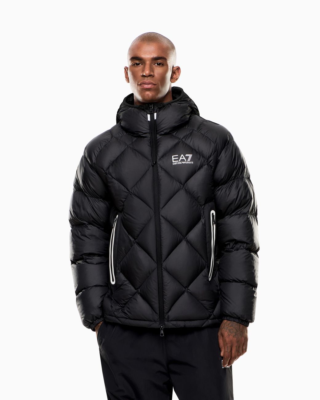 EA7 Blue Down Jacket With Hood for men