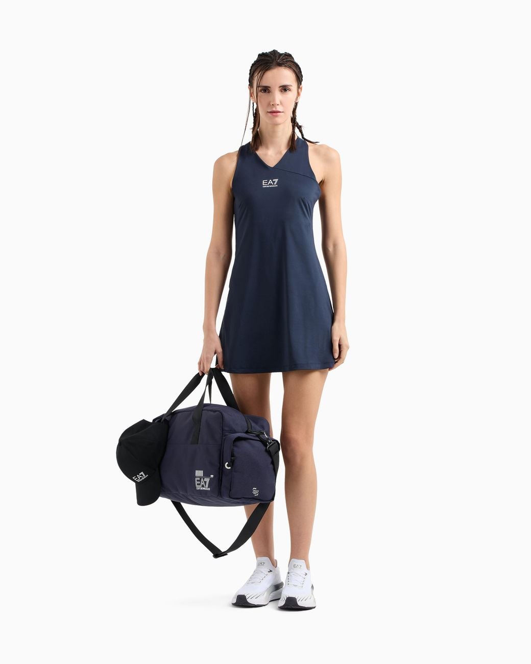 EA7 Blue Ventus7 Dress Tennis Pro With A V-Neck And Matching Shorts