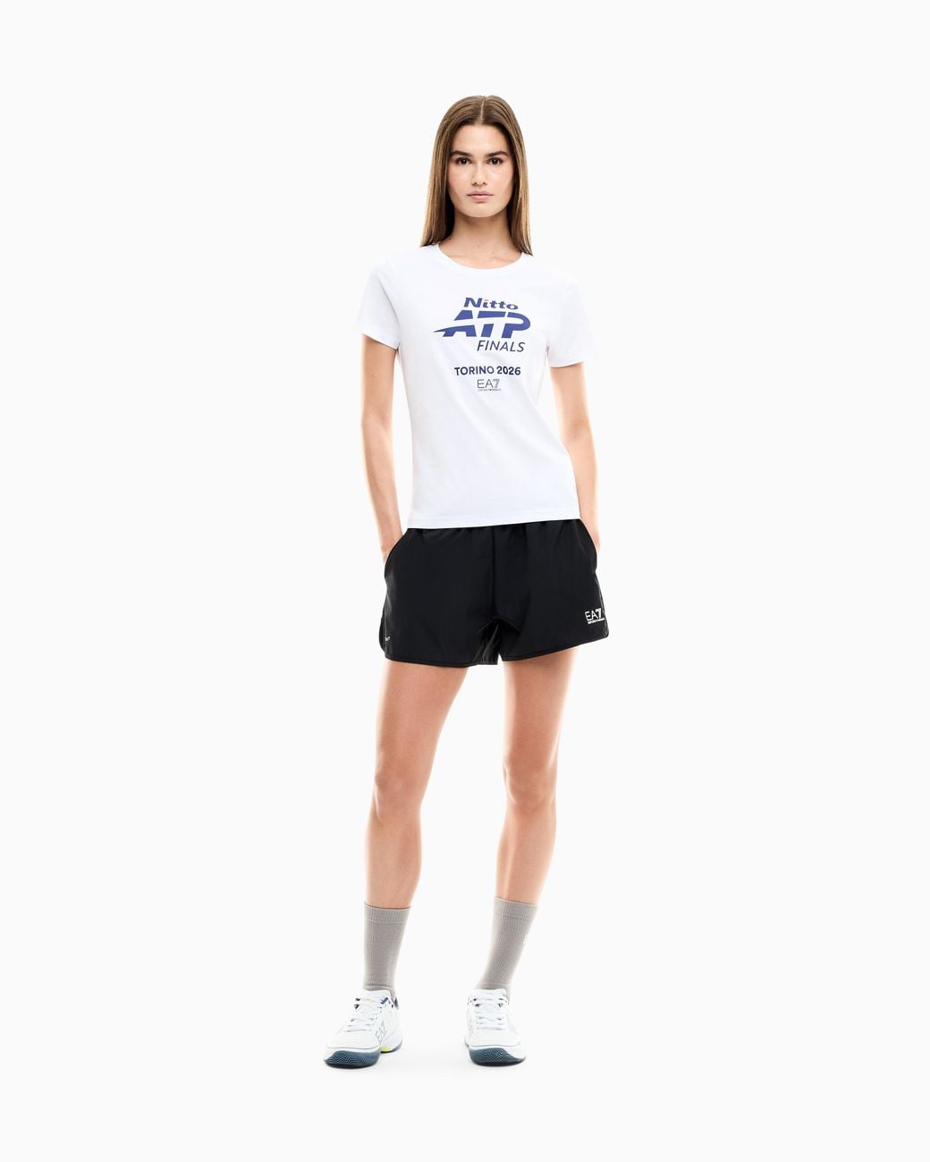 EA7 White Cotton T-Shirt With Maxi Nitto Atp Finals Logo