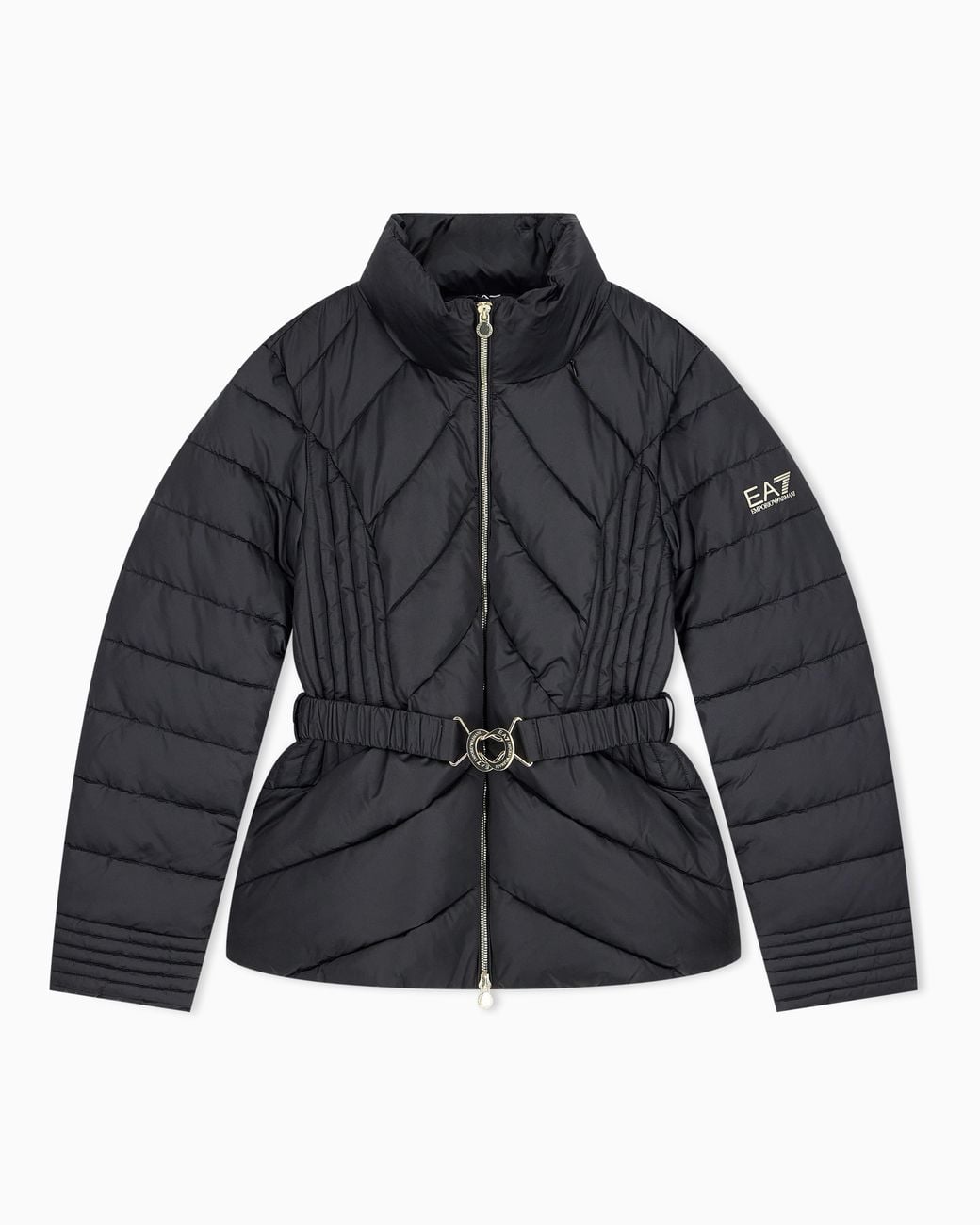 EA7 Blue Regular Fit Padded Bomber Jacket With Hood And Shiny Finish