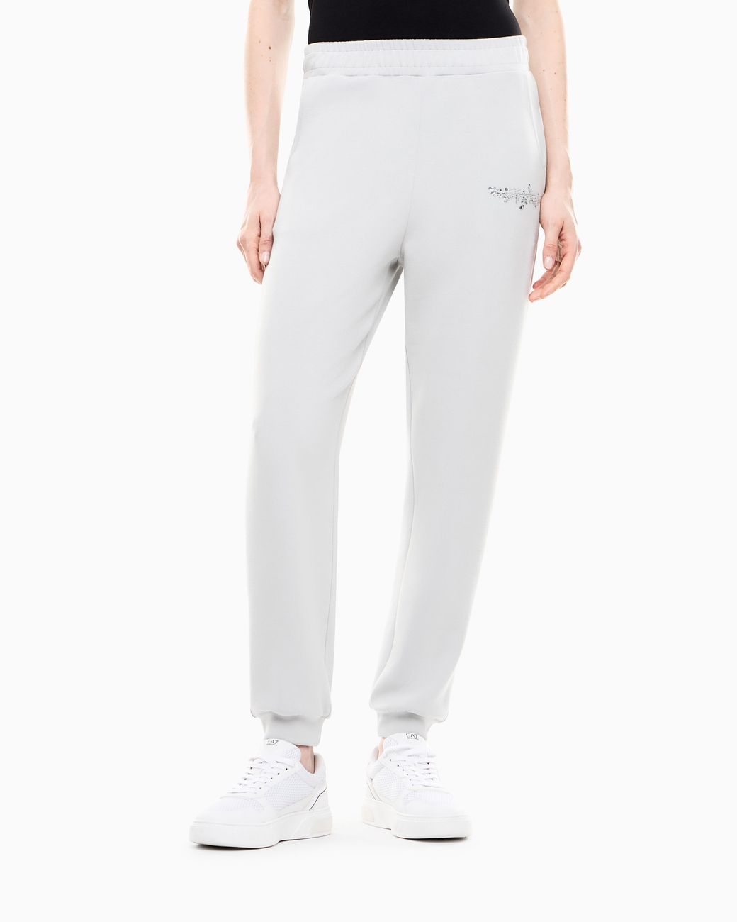 EA7 White Trousers Logo Series Regular Fit Jersey