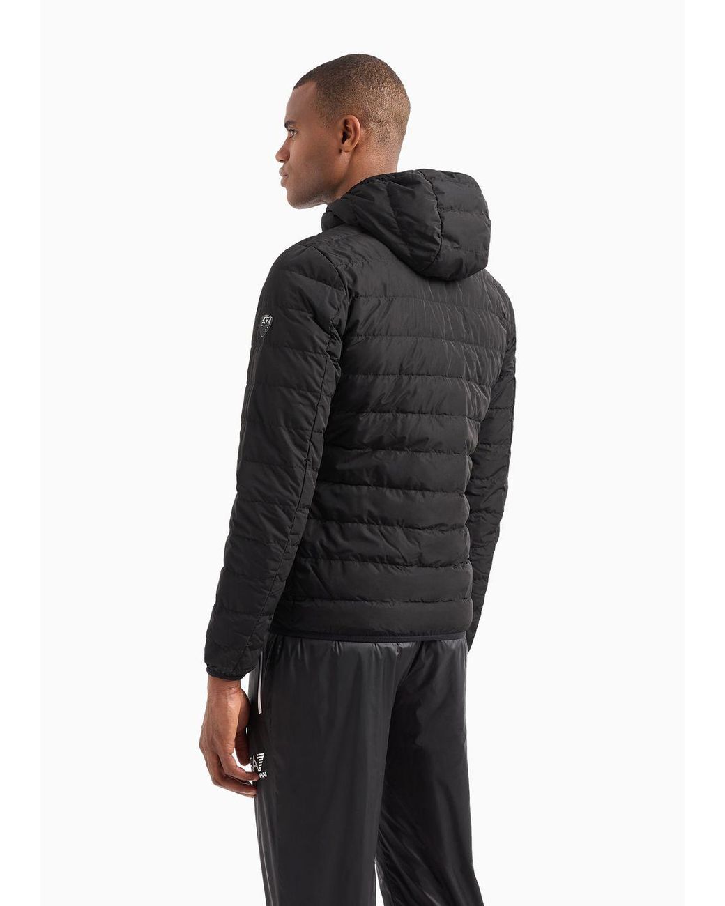 EA7 Premium Shield Packable Hooded Down Jacket in Black for Men Lyst UK