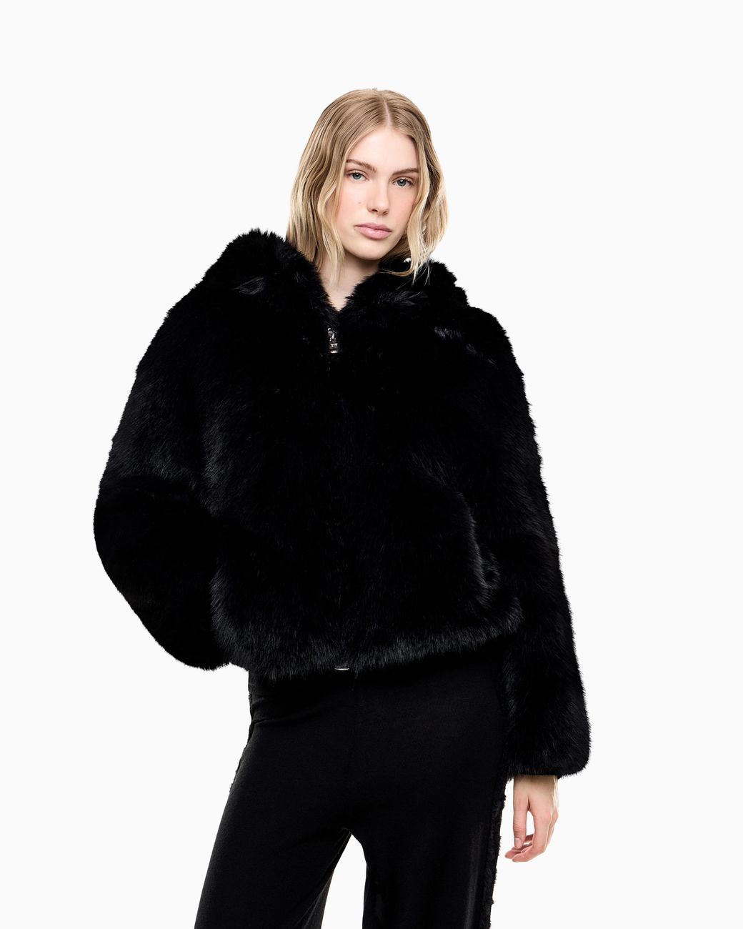 EA7 Black Blouson Jacket Ski Regular Fit With Eco Fur