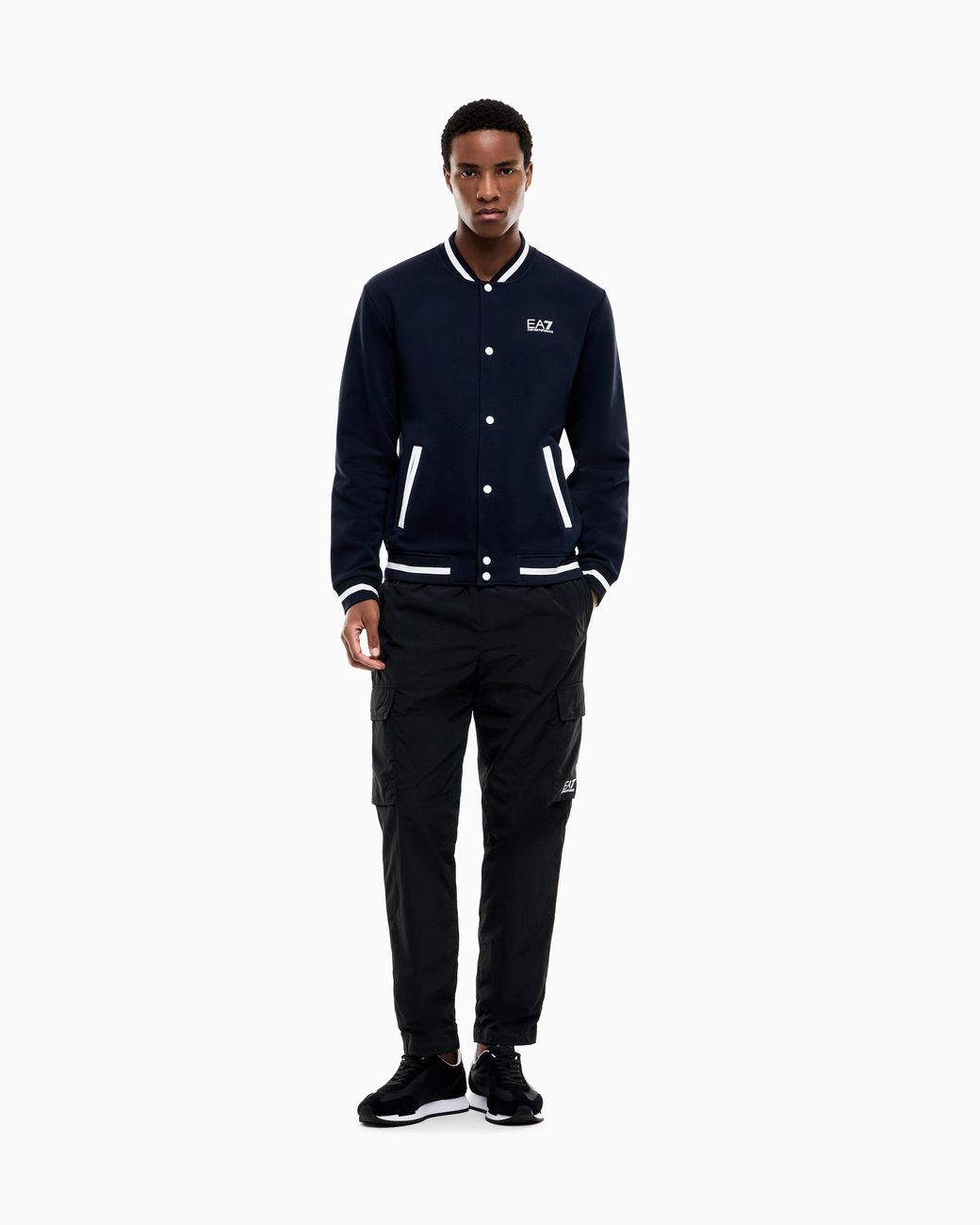 EA7 Blue Sweatshirt Core Identity With Button-Up Baseball Collar for men