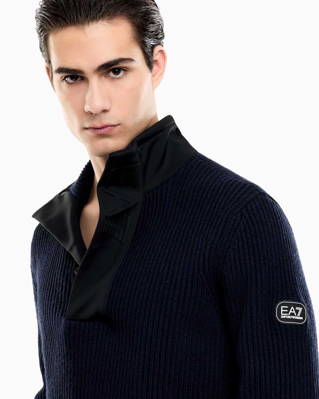 EA7 Blue Pullover Regular Fit Half-Button for men