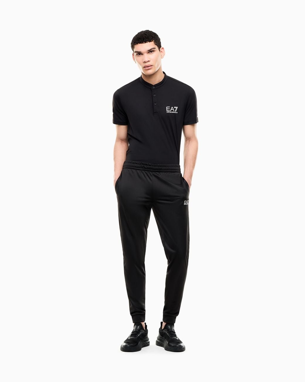 EA7 Black Ventus7 Polo With Henley Collar Tennis Pro for men