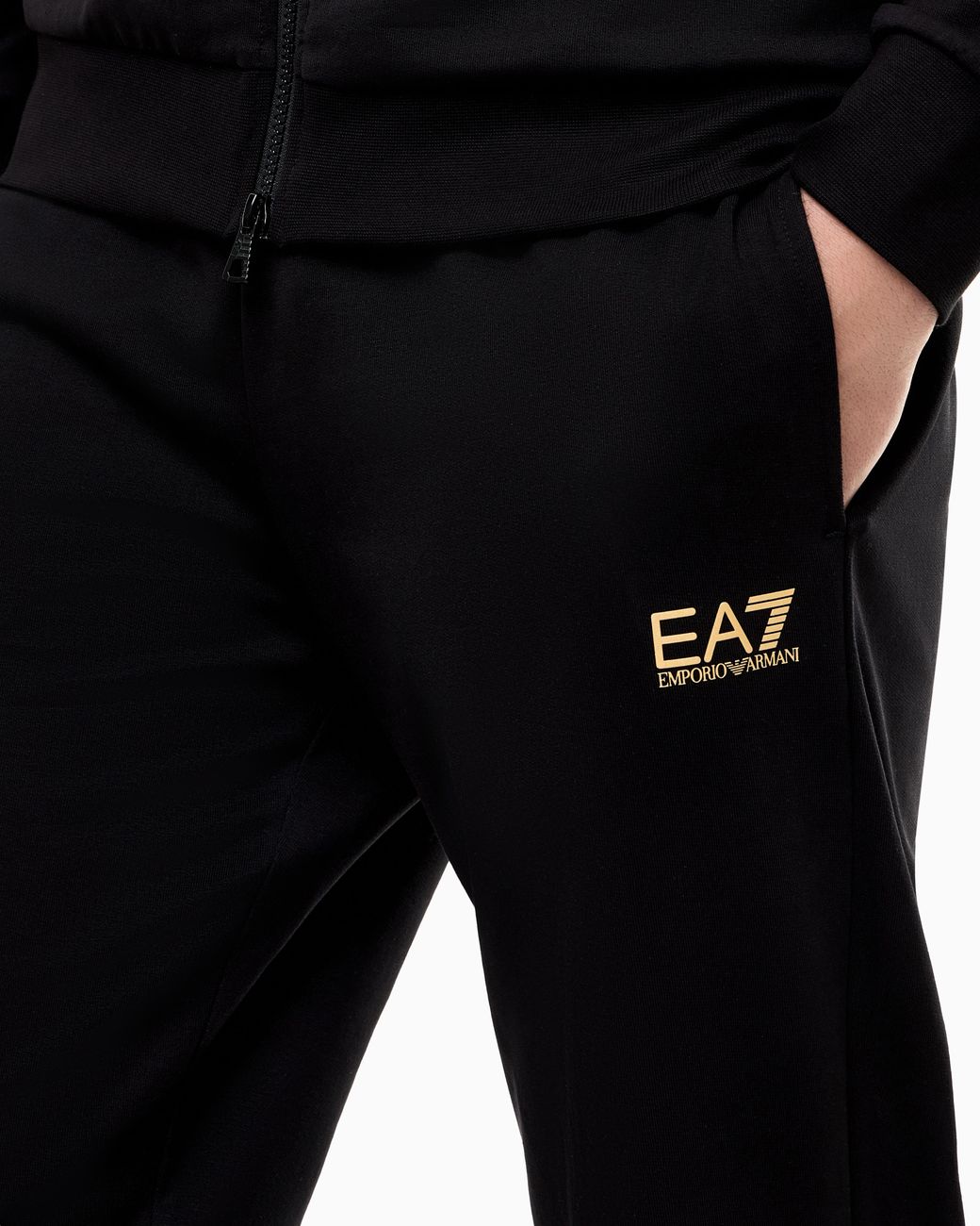 EA7 Black Cotton Two-Piece Suit With A Zip Hoodie Core Identity for men