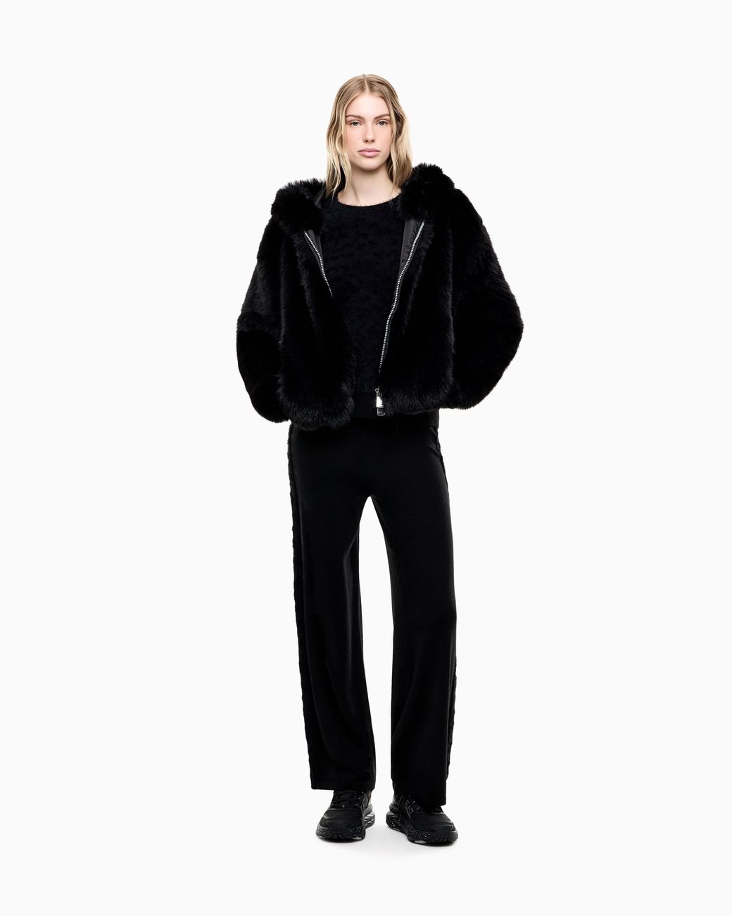 EA7 Black Trouser Regular Fit Jacquard Knit
