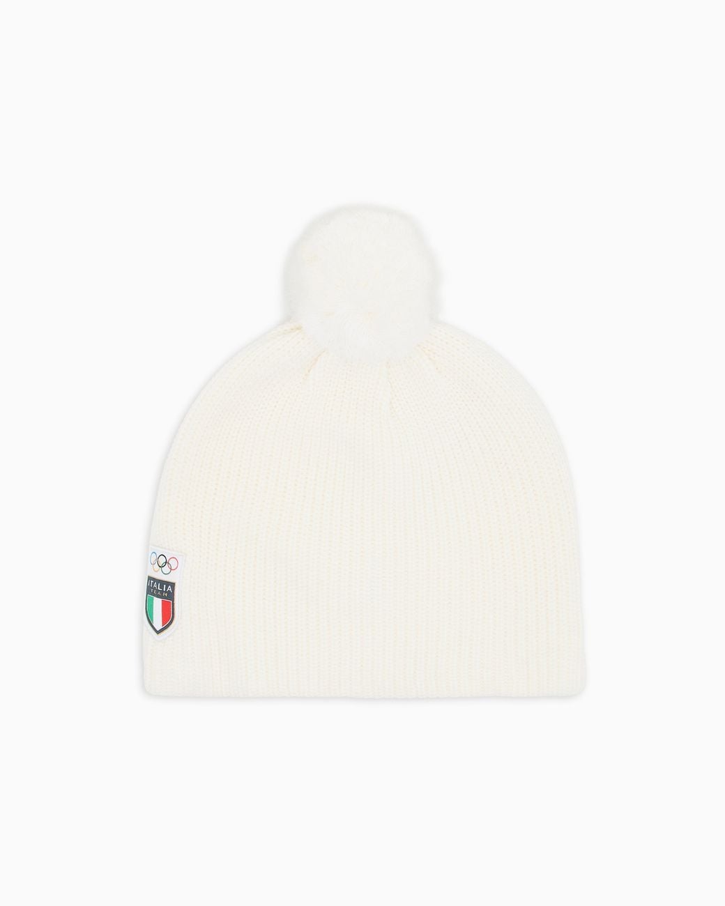 EA7 White Wool-Blend Beanie With Pom-Pom