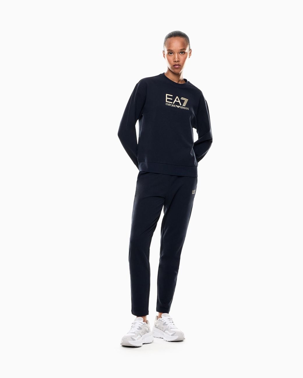 EA7 Blue Stretch Cotton Crewneck Logo Tracksuit