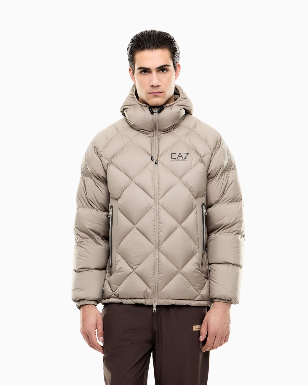 EA7 Gray Quilted Down Jacket Regular Fit for men
