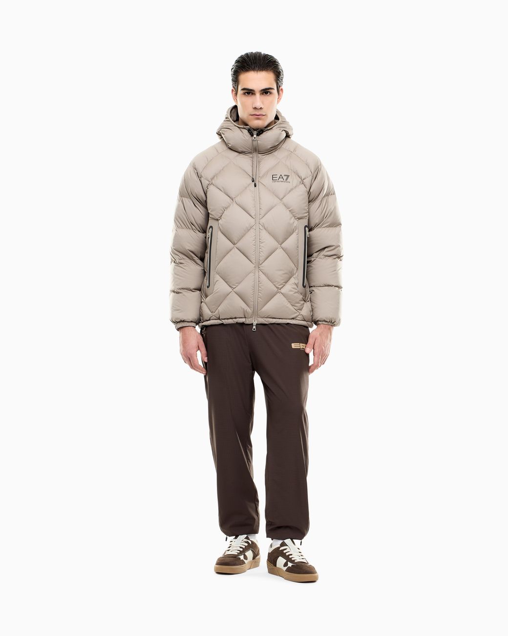 EA7 Gray Quilted Down Jacket Regular Fit for men
