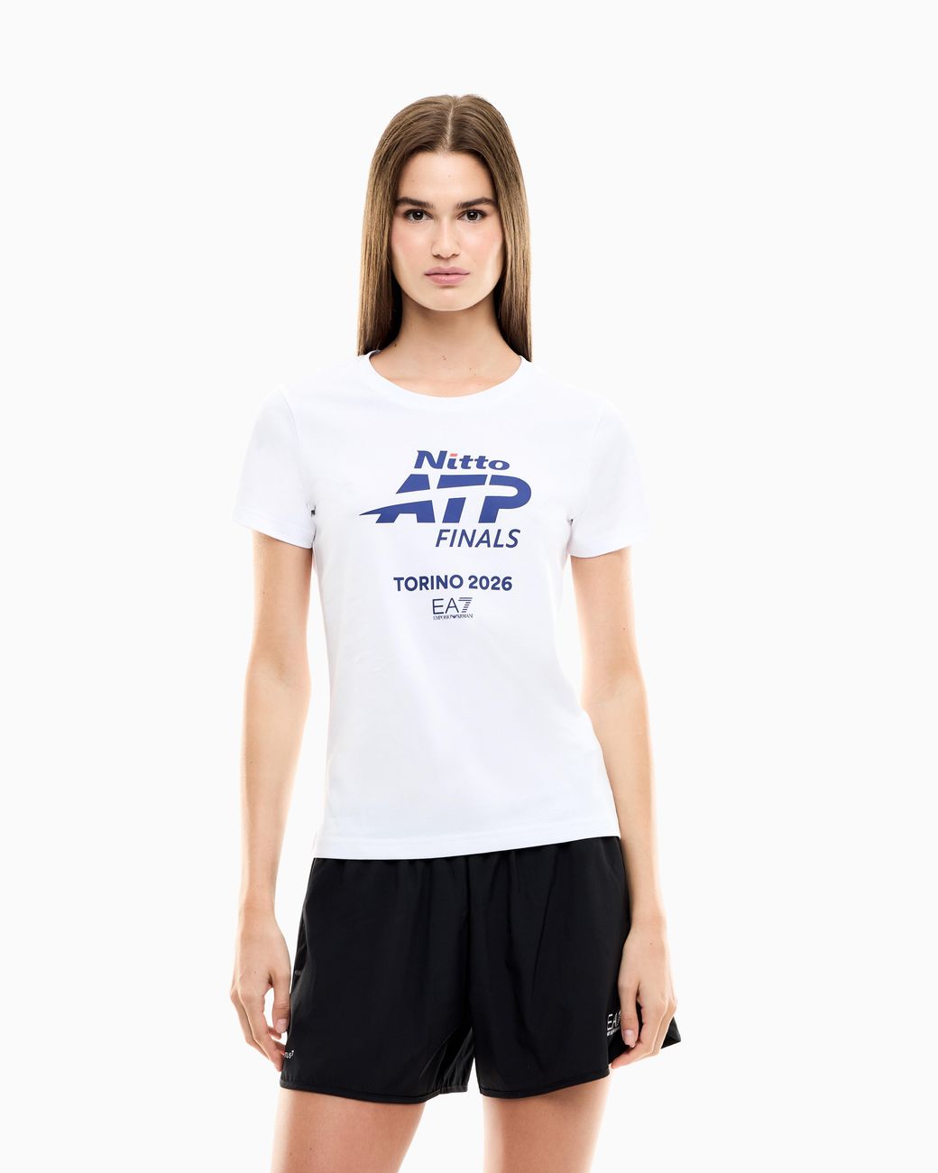 EA7 White Cotton T-Shirt With Maxi Nitto Atp Finals Logo