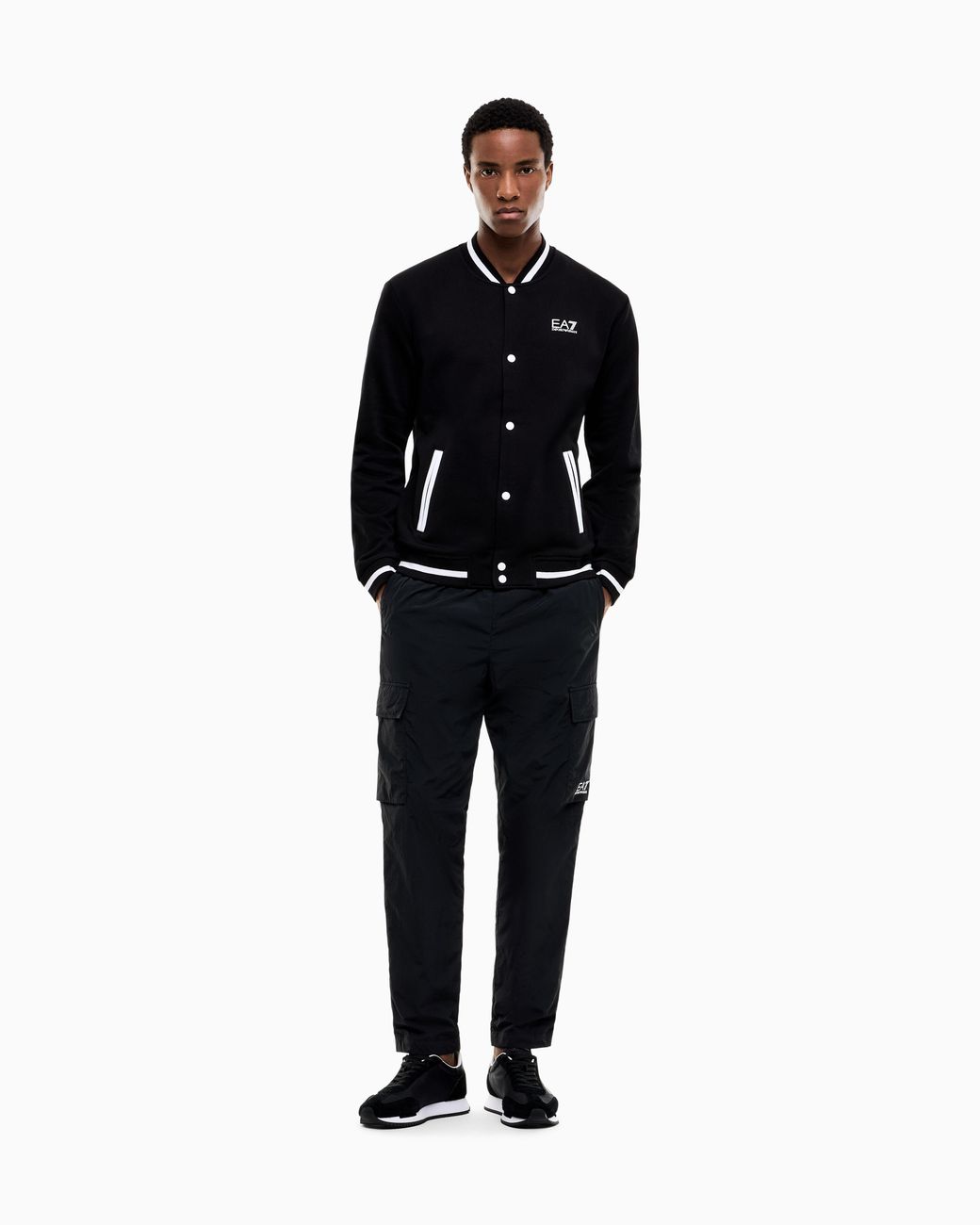 EA7 Blue Sweatshirt Core Identity With Button-Up Baseball Collar for men