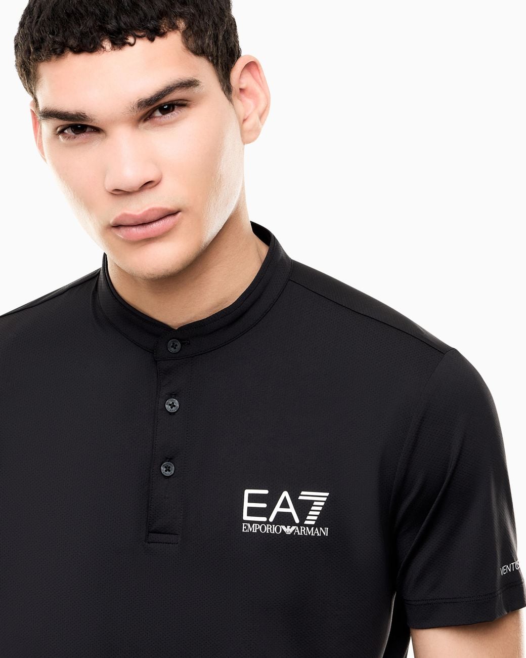 EA7 Black Ventus7 Polo With Henley Collar Tennis Pro for men
